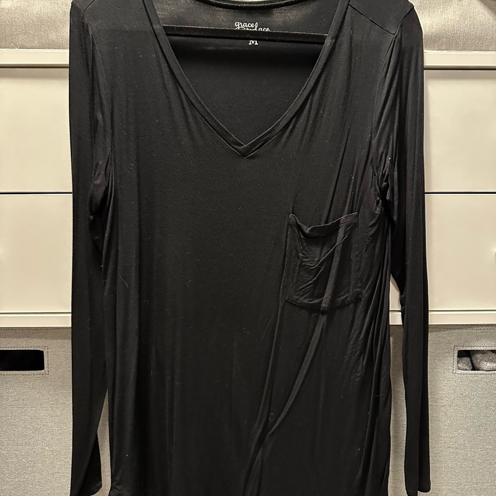 Grace & Lace Black Long Sleeve V-Neck Top